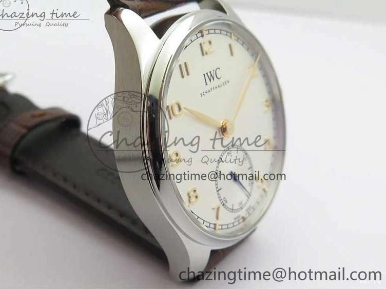 MIROTIME 0201 Original Portuguese IW358304 ZF 1:1 Best Edition SS White Dial RG Markers on Leather Strap A 7077